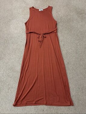 Double Zero Burnt Orange Sleeveless Belted Knit Maxi Dress NWT
